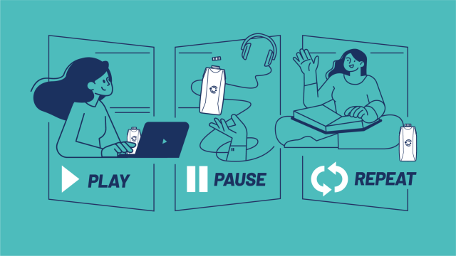 Main hero image, a person going through their day using the drink